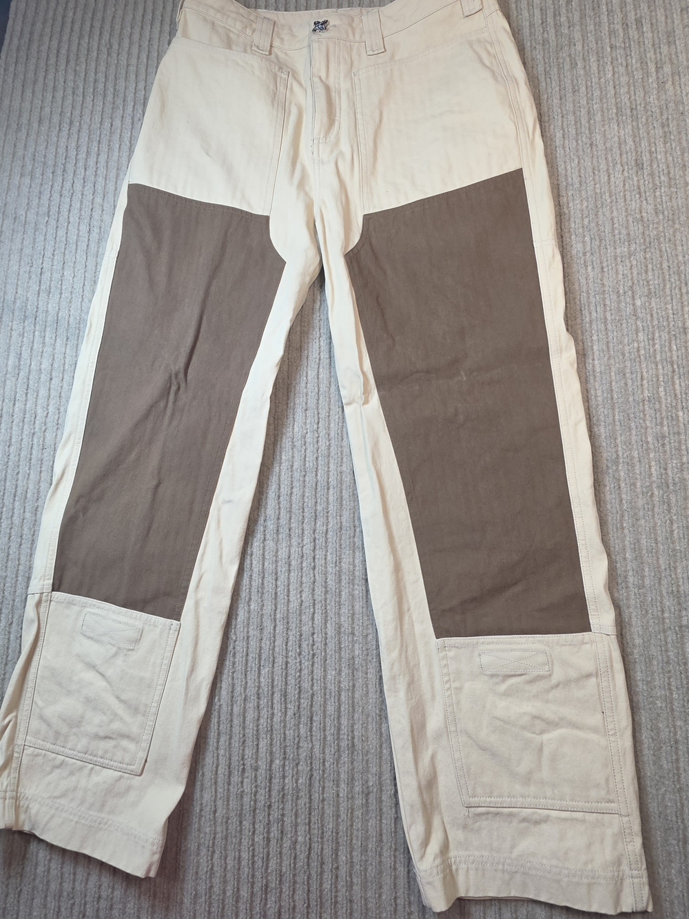 Liquid Lagoon Pants Mens 30x29 Double Knee Tan Brown Color Block Y2K 90s Hip Hop